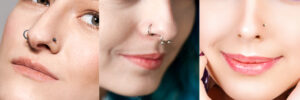 Different nose piercings styles on faces