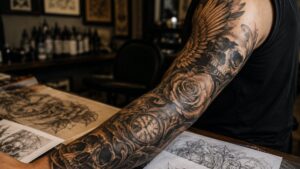 Detailed tattoo work in progress