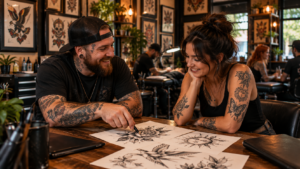 Collaborative Tattoo Design in a Cozy Studio